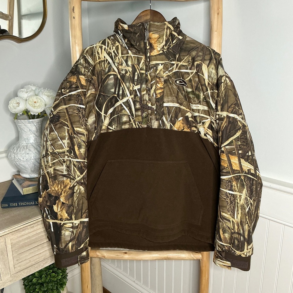 Drake Waterfowl Systems Mens Large Camo Fleece 1/4 Zip Pullover Jacket MAX-4 HD